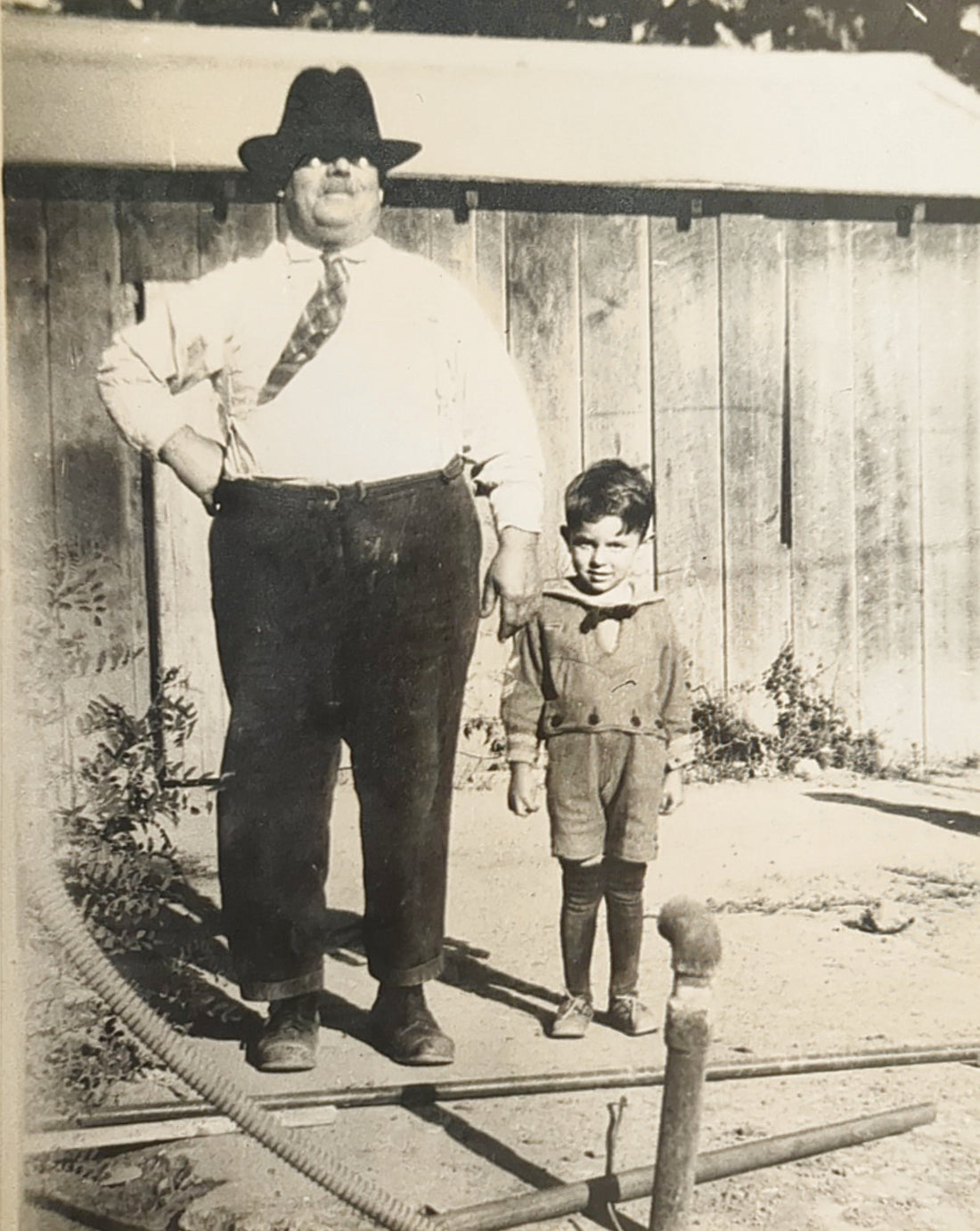 L.A. Lepiane, Italian immigrant holding hands with his son in Hollister, CA circa 1900